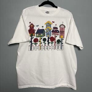 Vintage 1995 Vicki Melhart Women’s Bird House City Shirt Sleeve Shirt Large